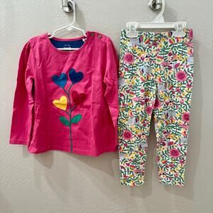 NWT Kite Pink Heart Flowers Appliqué Long Sleeve Shirt & Leggings Outfit